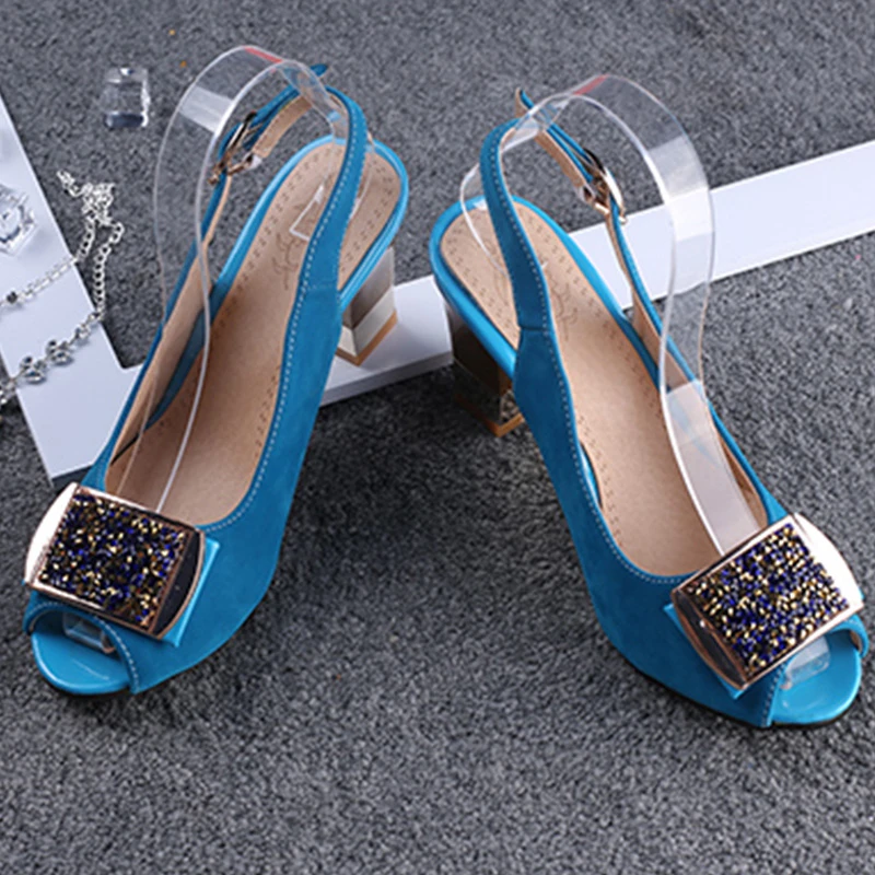 BONJOMARISA/Новинка г., женские летние декорированные сандалии на высоком широком каблуке, большие размеры 32-43, черная Летняя женская обувь