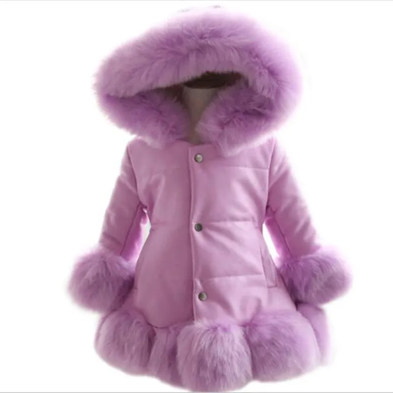 2018 Children Clothing Girls Winter Thick Artificial leather Patchwork Faux Fur Coat Baby Warm Cotton Long Korean Overcoat QV87 | Детская
