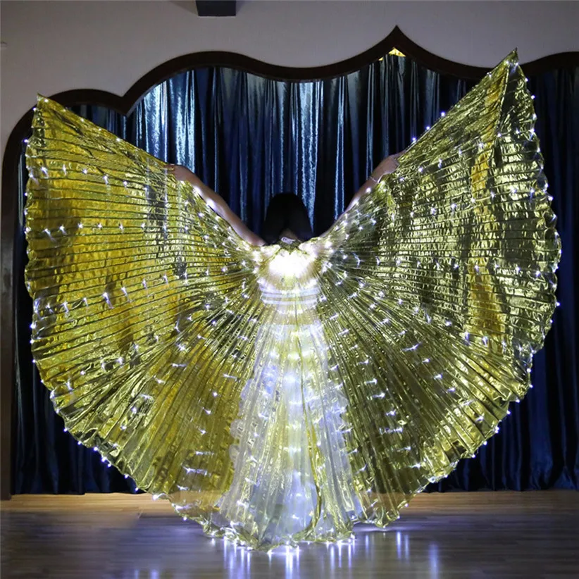 Chamsgend освещение светодиодный Крылья ангела для женщин Взрослый танец живота костюм плащ косплей аксессуар с телескопической палкой 906 - Цвет: Gold
