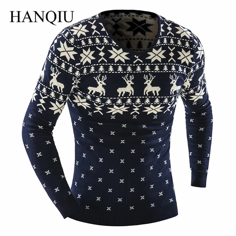 2015 Autumn Winter Pullover Men Christmas Sweater Jumper V Neck Deer Pattern Slim Fit Knitted Christmas