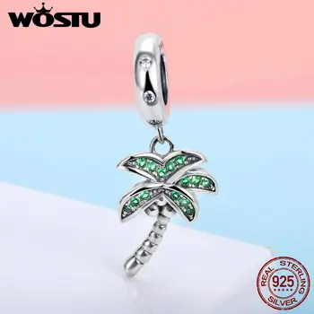 

WOSTU 2019 Summer Hot Style 925 Sterling Silver Coconut Palm Tree Dangle Charm Fit DIY Beads Bracelet Original Jewelry FIC697