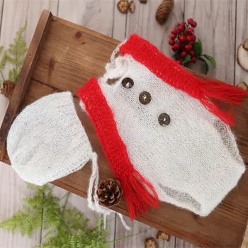

Christmas Photogrpahy Props Knitted Snowman Hat and Scarf Crochet Winter Romper Set Newborn Bonnet Outfit Baby Pant Props