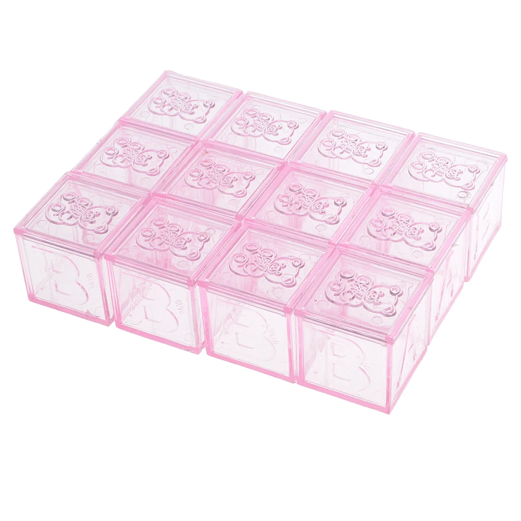 12 Pieces Blocks Design Cute Bear Pattern Candy Box Wedding Baby Shower Party Candy Gift Box 