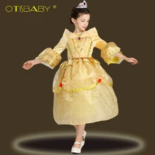 Высокое качество, модные платья принцессы Белль для девочек, Золотое Платье Софии для выпускного вечера Детские вечерние платья Софии Эльзы для костюмированной вечеринки
