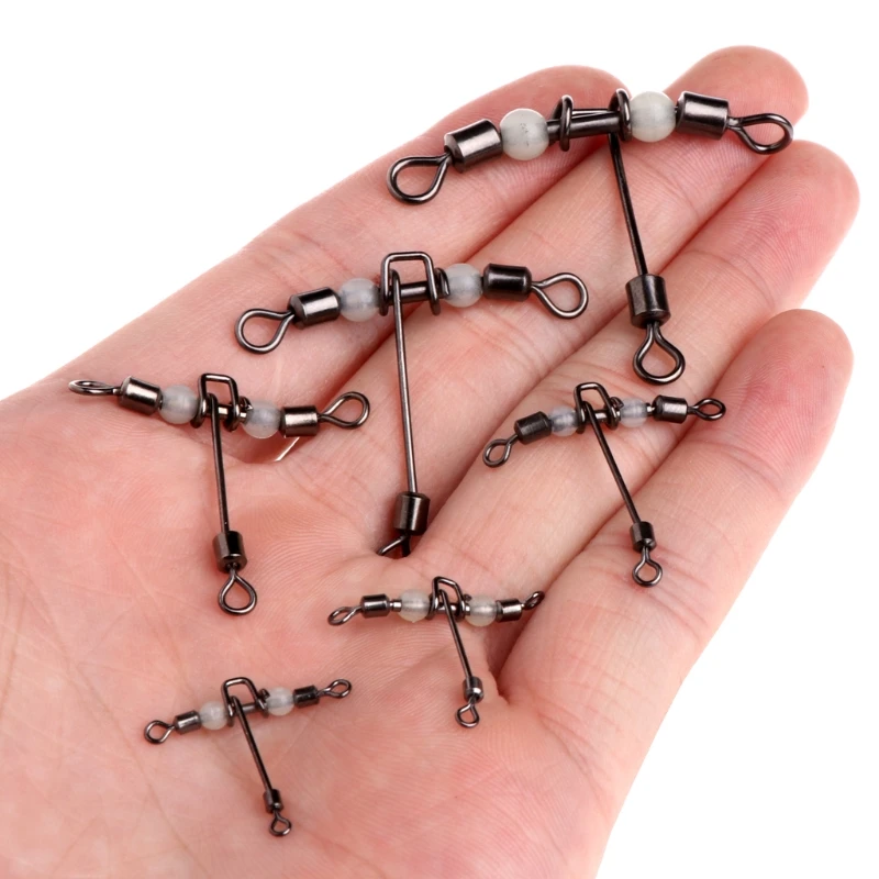 

5pcs 3 Way Luminous T-shape Cross-line Rolling Swivel With Pearl Beads Fishing Swivels Fishhooks Fishing Connector #20/12