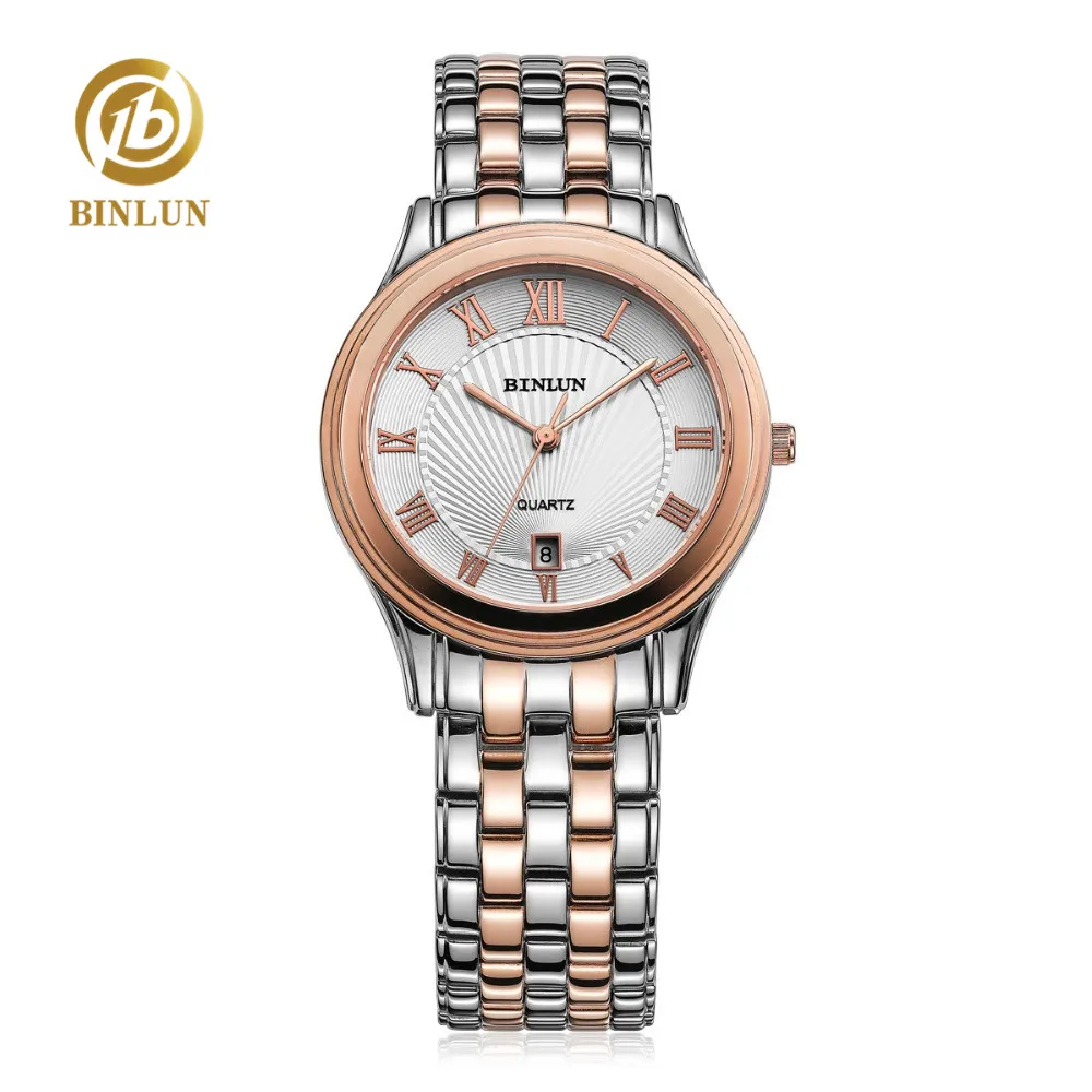 

BINLUN Luxury Rose Gold Elegant Men's Quartz Watch Rome Dial Two Tone Band Super Thin Design Waterproof Quartz Watches For Men