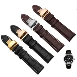 Watchband14mm 16 мм 17 мм 18 19 20 22 23 24 мм Натуральная кожа золото развертывания застежка Высокое качество часы браслет ремень чёрный; коричневый