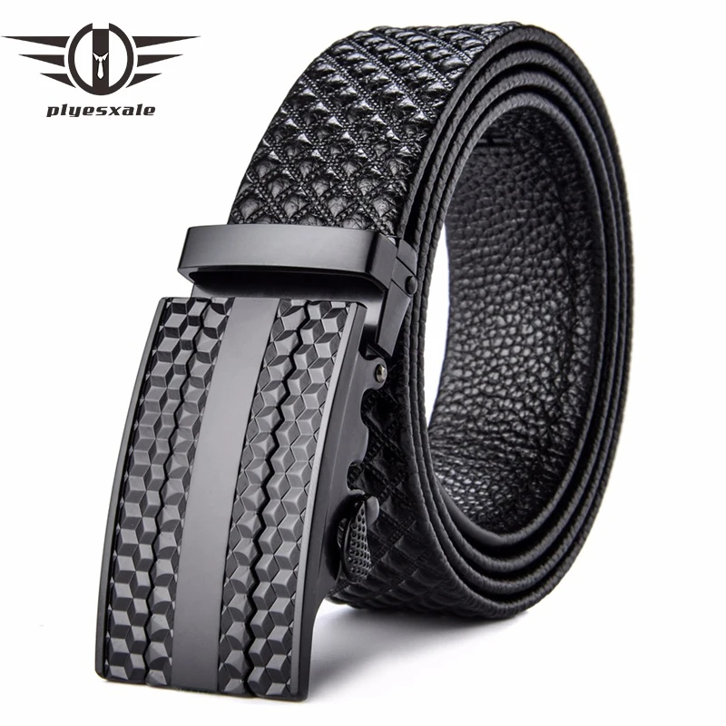 

Plyesxale Genuine Leather Belt Men Cowskin Designer Belts Men High Quality Alloy Buckle Automatic Belt Brand Plaid Ceinture B57