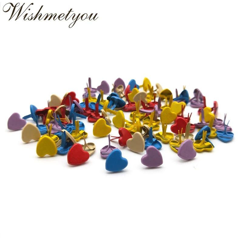 

WISHMETYOU 100pcs Love Heart Brads For Diy Wedding Photo Album Decor Embellishment Scrapbooking Crafts 8.5mm Colorful Charm Brad