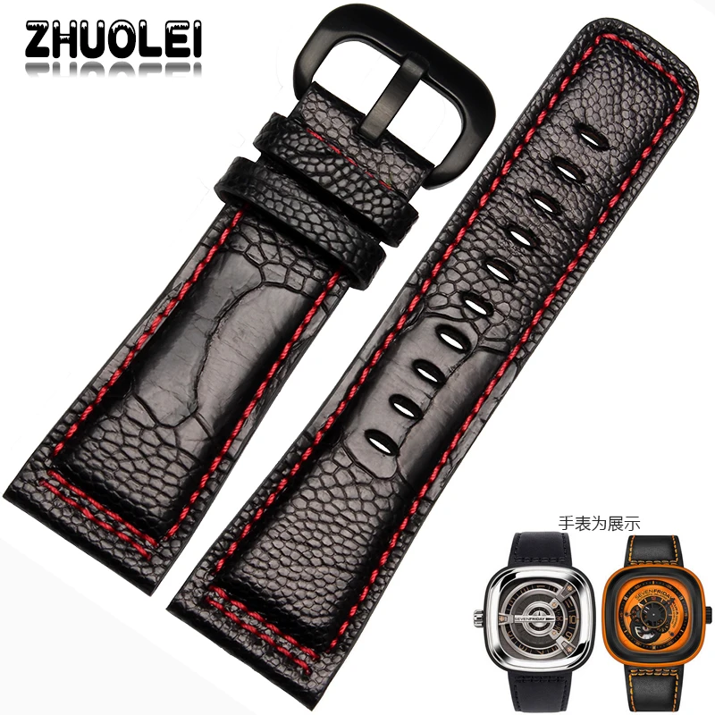

High Quality Ostrich Skin Leather Watchband 28mm Mens Fashion Black Brown Watch accessories Strap Bracelet