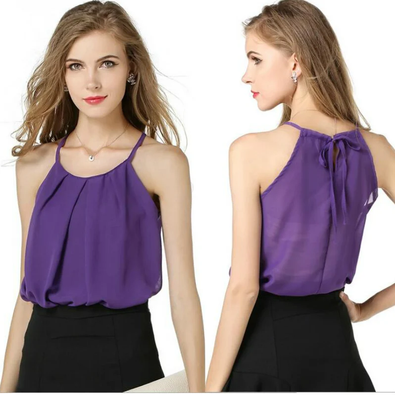 

New 2019 Sexy Chiffon Summer Tank tops for Women Fashion Large size Straps Base Camisoles Bandage Tanks Tops Vests Shirts