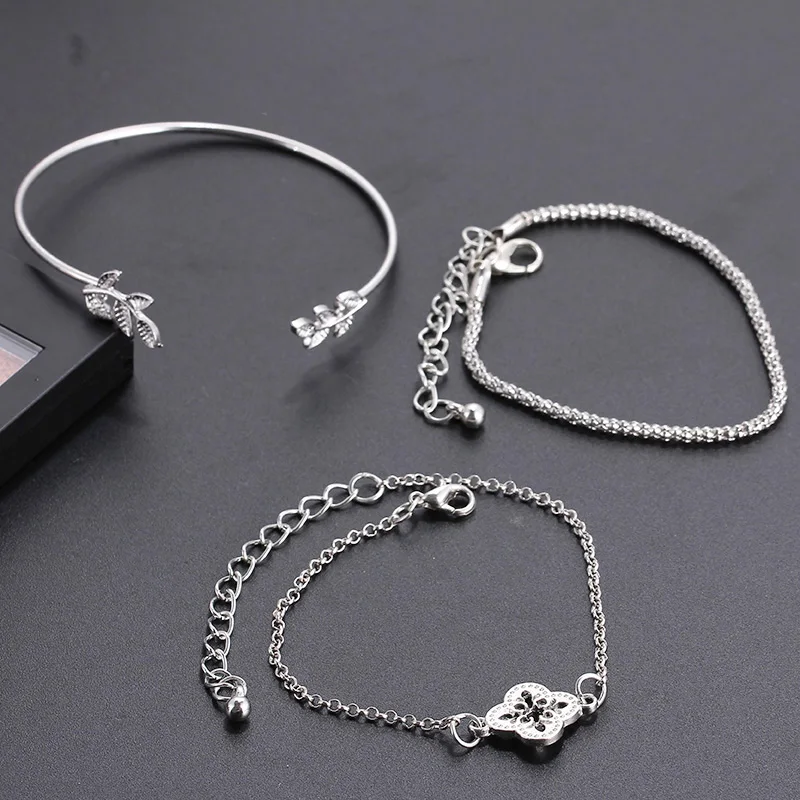 RscvonM Minimalism Bracelet For Women Dainty Gifts BFF Jewelry Friendship Alloy Silver Colour Ananas Bracelets sets