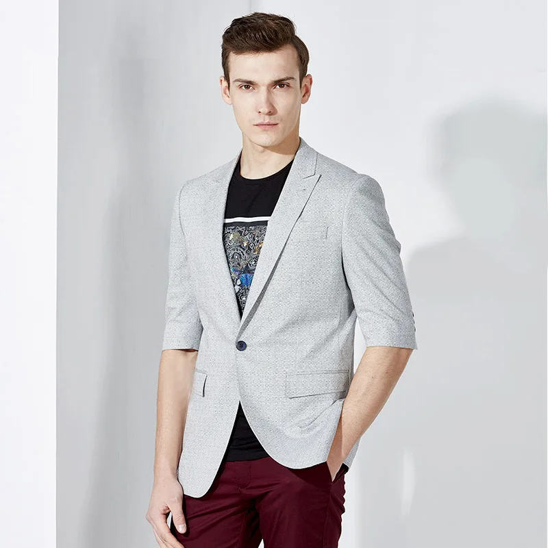 brand men clothing fashion 2018summer slim fit men blazers casual suit coat half sleeve Grey