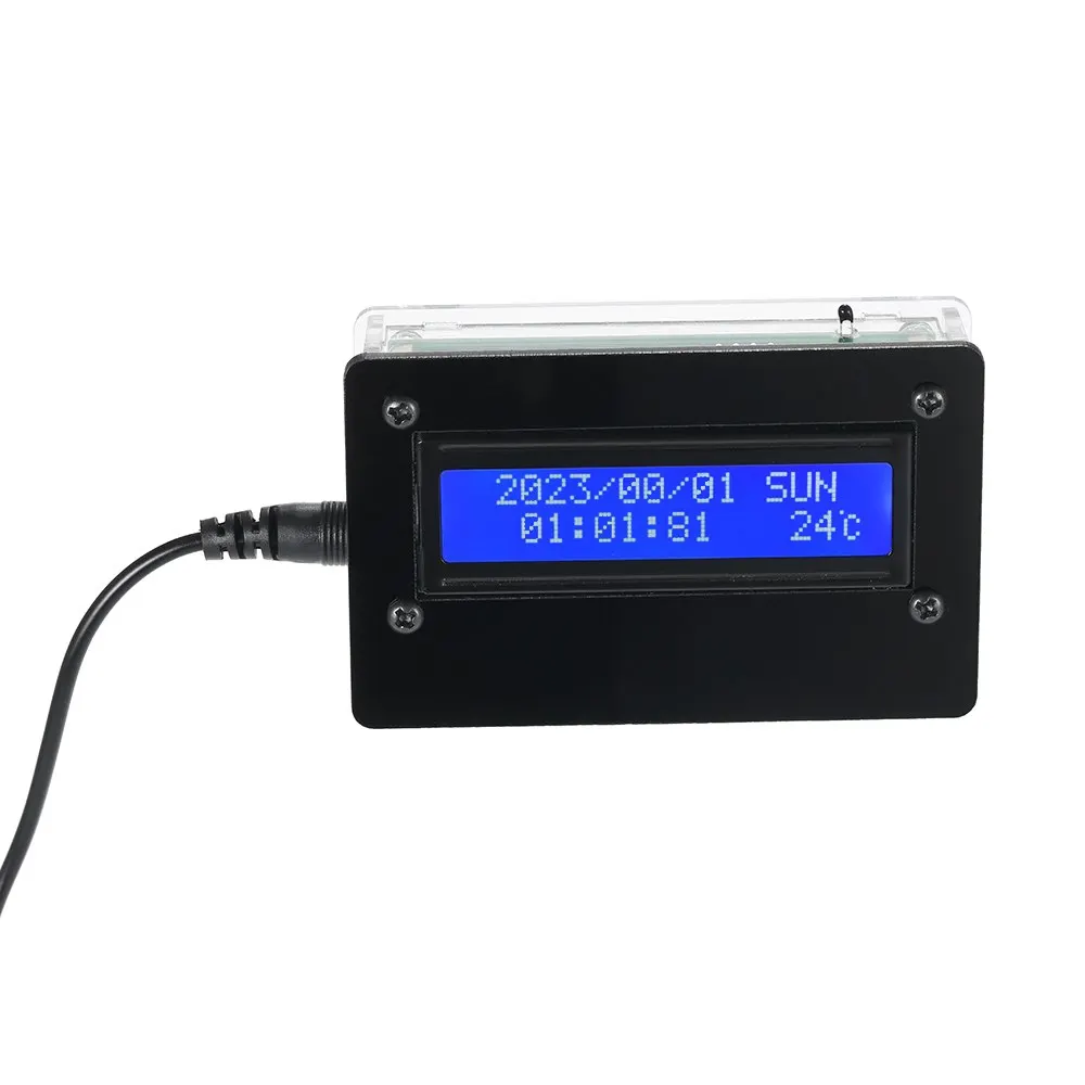 

NEW arrival 1602 LCD 3-channel Alarm Clock DIY kit Digital Clock Kit +Acrylic Case +USB Cable Time Temperature Date Week Display