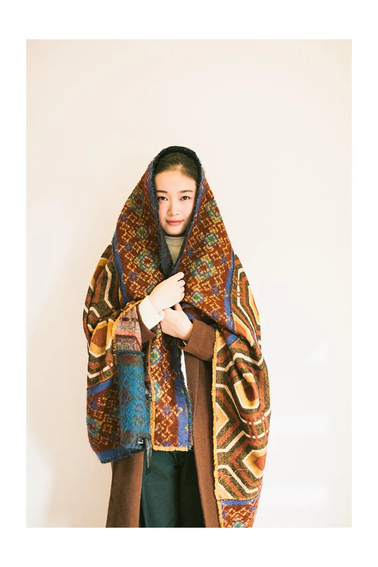 Leo anvi теплая зимняя брендовая дизайнерская Ретро бандана большой размер роскошное пончо одеяло шарф женский платок femme шали