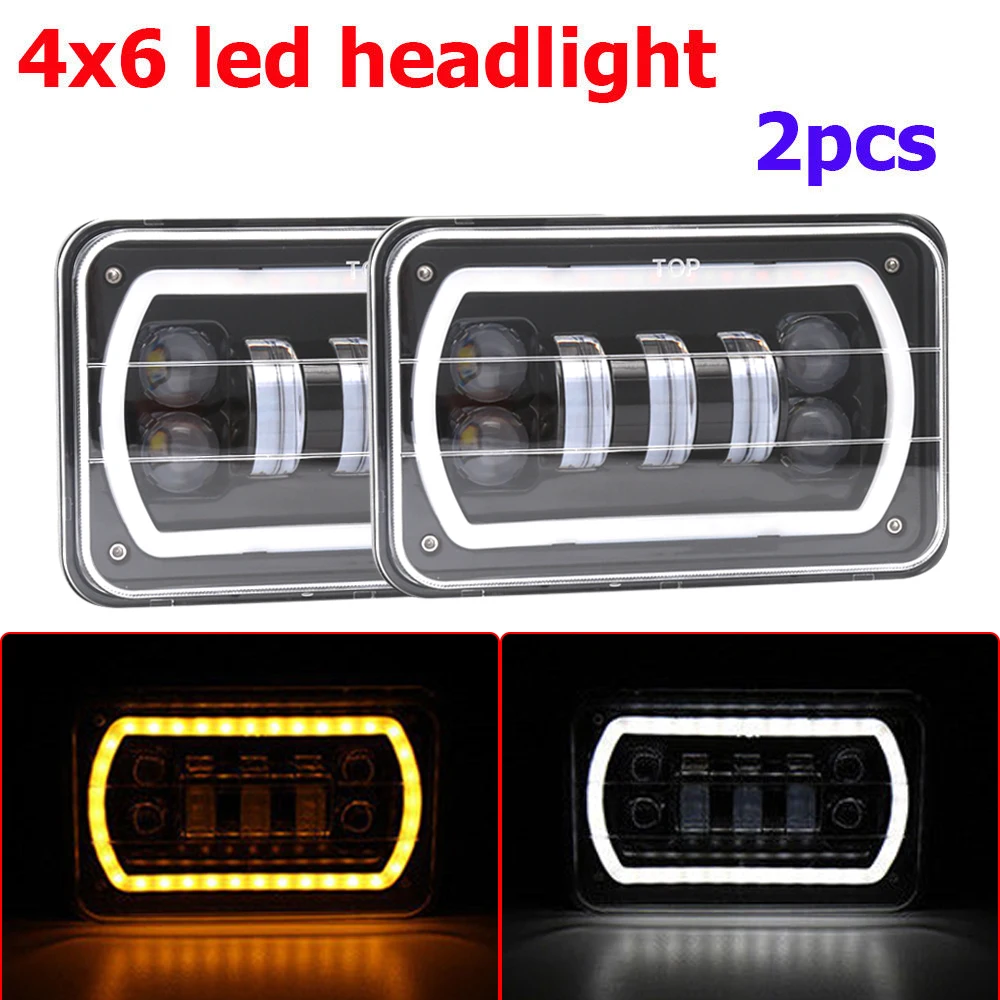 

4x6'' Square LED H4 Headlights High Low Beam Reflector Replacement DRL Offroad Headlamp For Jeep Wrangler