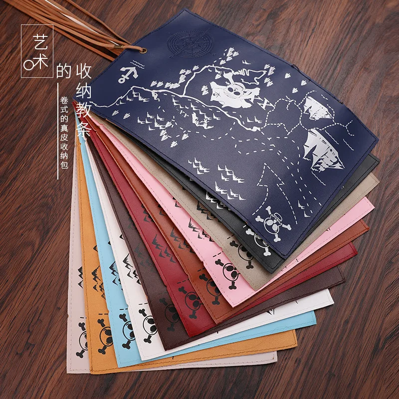 

Novelty Treasure Map Pencil Case Luxury Roll Pouch Leather PU Pencil Bag For School Supplies Stationery Make Up Bag