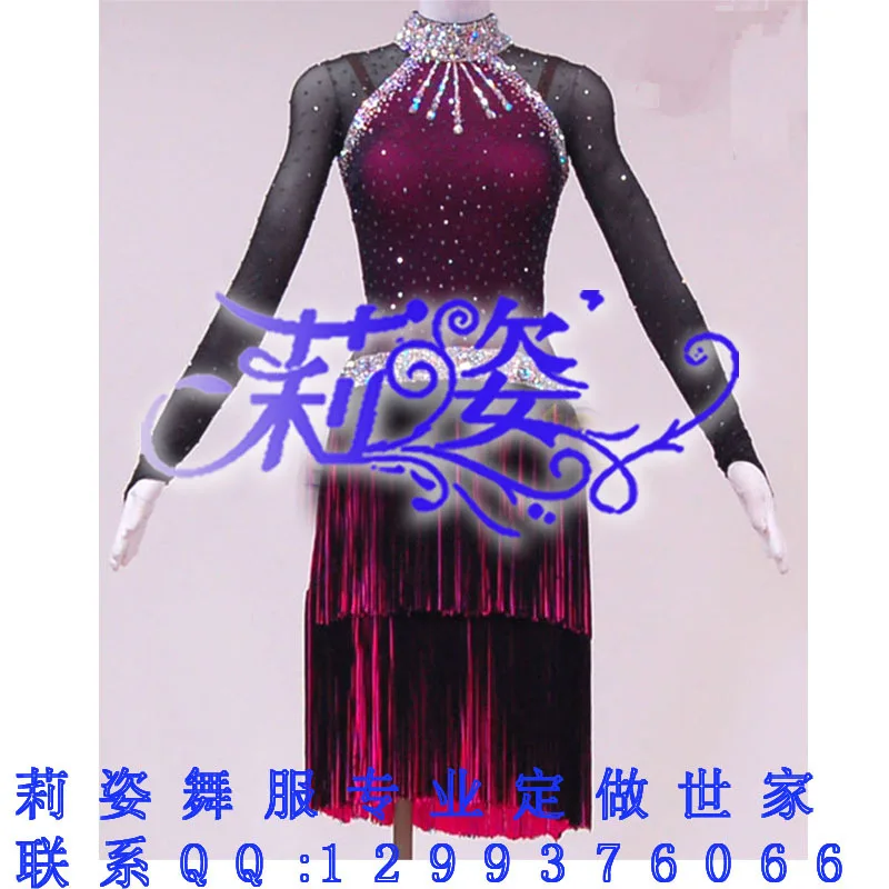 

Latin dance wear,tango salsa ,DMC stones ,New Competition fringe Latin dance dress,salsa dress,ballroom dress, chachadance dress