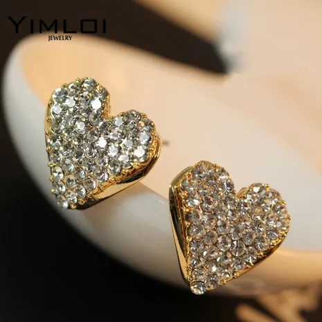 

Fine Imitation Bright Rhinestone Lovely Cute Lady Peach Heart Stud Earrings Love Femininity E167 OL For Women E167