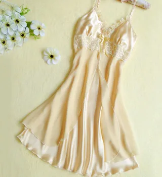 

2017 New Ladies Satin Summer Sexy Nightgown Sleepwear Quality Faux Silk Lounge Nightdress