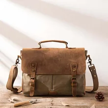 Винтажный кожаный+ холщовый мужской короткий чехол, деловая сумка, портфель, Мужская офисная сумка, мужской холщовый короткий чехол, чехол, Сумка для документов