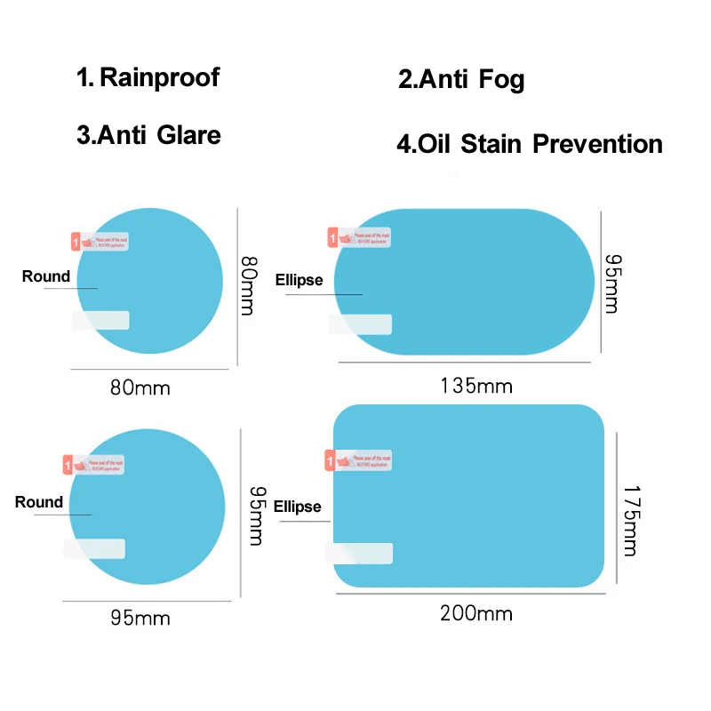 2Pcs Car Rear Mirror Protective Film Rainproof Anti Fog Anti Glare Auto Anti Mist Window Film Rearview Mirror Clear Foil (4)