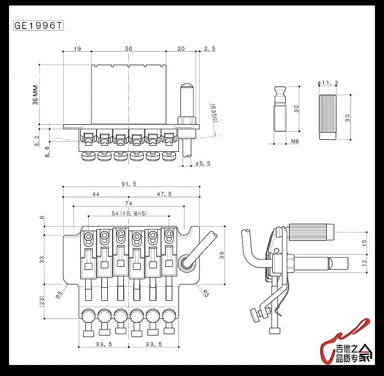 GOTOH GE1996T(36 мм блок) Блокировка тремоло системы мост без блокировки гайки(Cosmo черный) Сделано в Японии