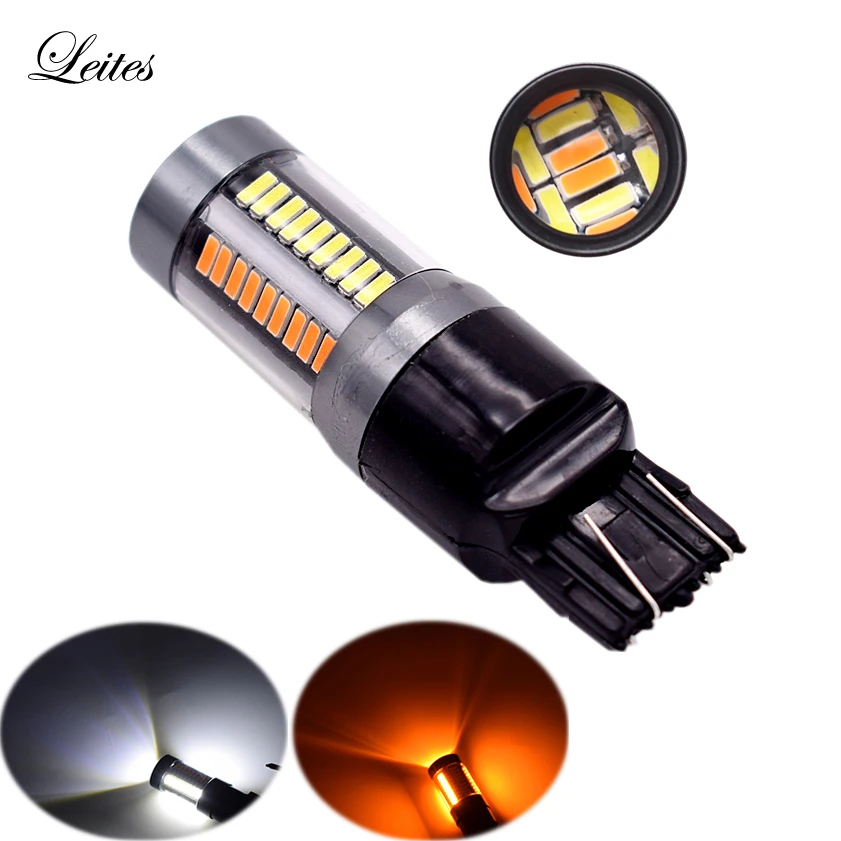 2PCS White Amber Switchback 960 Lumens 7443 4014 66SMD Turn Signal Lamp For Car Backup Lights 12V24V.