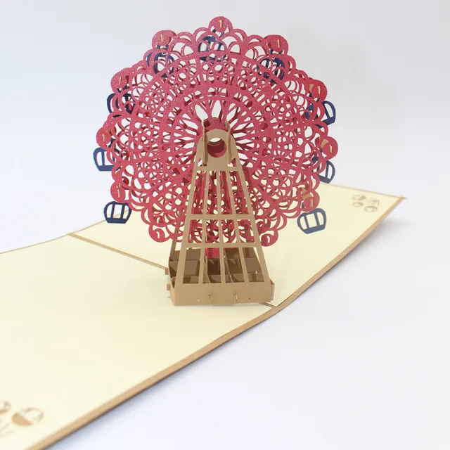 3d laser cut handmade retro ferris wheel festival blessing paper postcard for kids