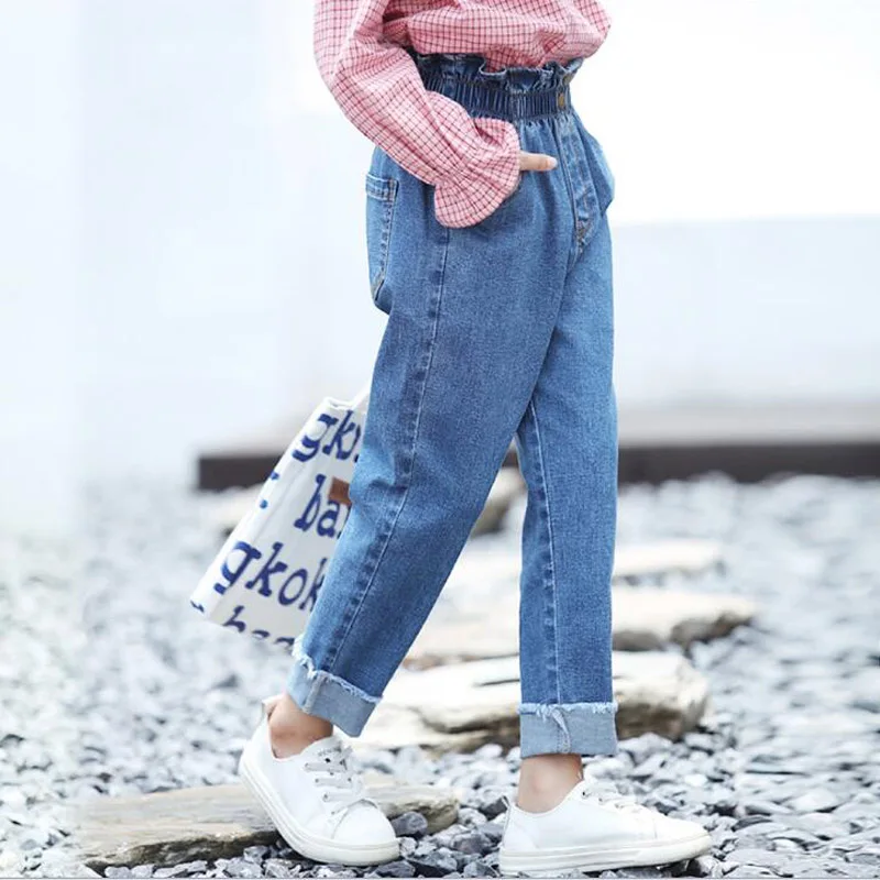 

Girl's jeans fall teen girls flounces student casual jeans spring children trousers blue girl's jeans retail girls clothes kids