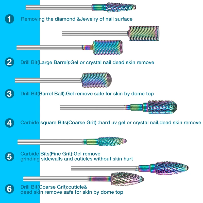 Ladymisty Радужное нано вольфрамовое твердосплавное сверло для ногтей роторные сверла для маникюра электрические сверла аксессуары для фрезерования ногтей