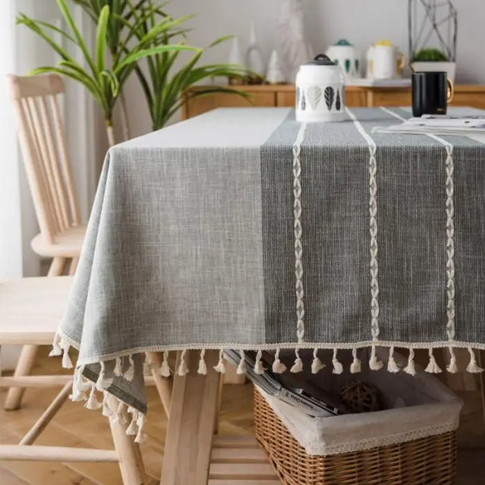 Скатерть из хлопка и льна с кисточками, минималистичный узор для кухни, декора столовой, P7Ding