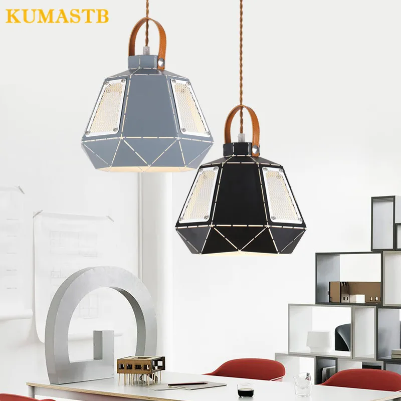 

Modern Simple Industrial Hanging Lamps Metal Light Fixture Hotel Cafe Study Iron Rhombus Pendant Light