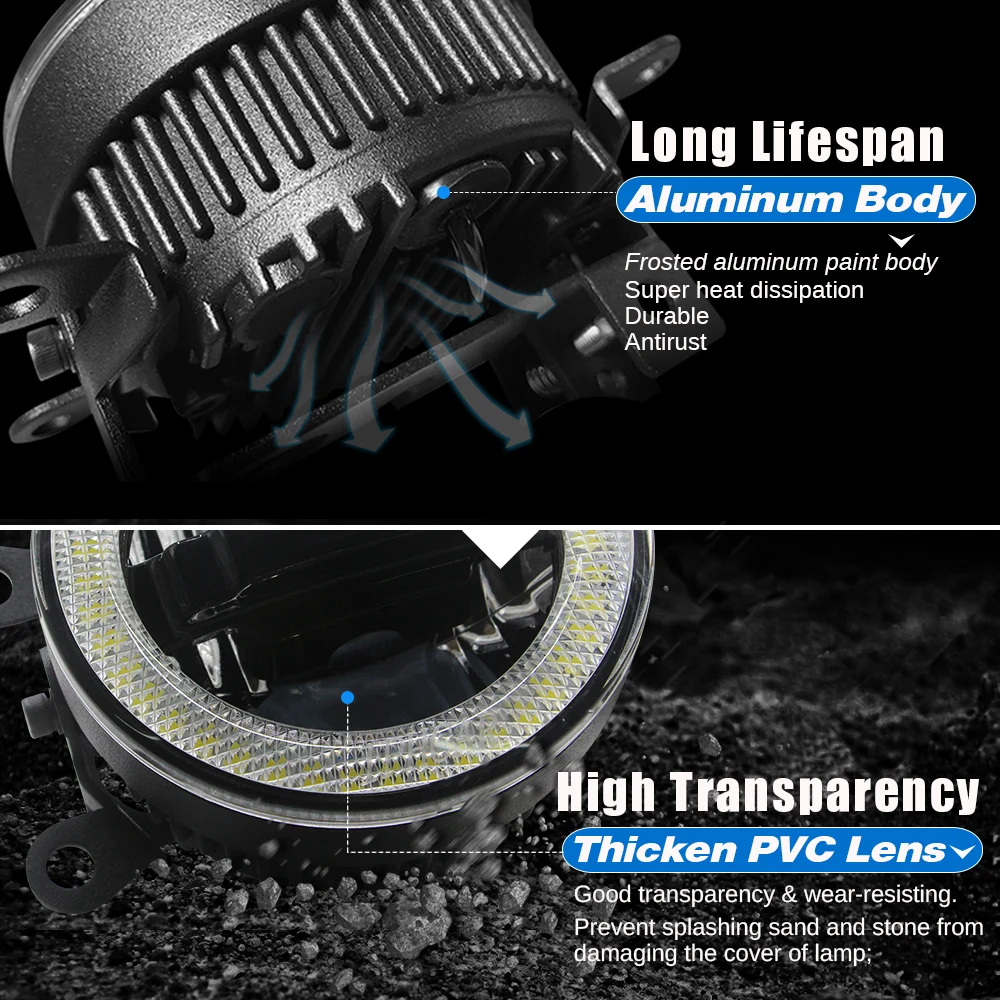  3-IN-1 Function Auto Fog Light Angel Eye Daytime Light Car LED Projector Fog Lamp DRL 90mm 12V For  - 33013582998