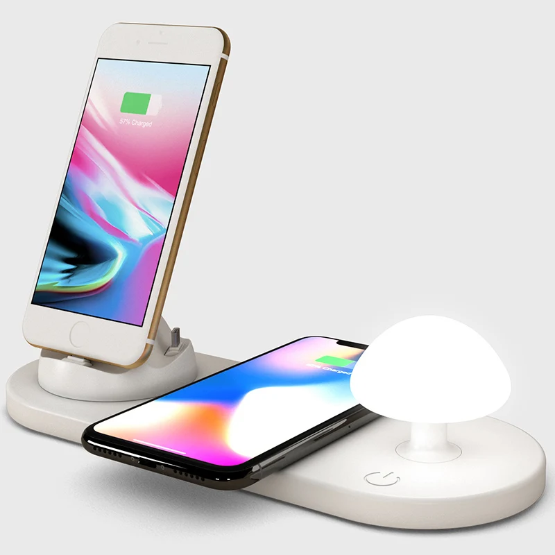 

ARVIN Multi USB Charging Dock Station Fast Qi Wireless Charger Stand with Mushroom Light for IOS Micro Type-C Qi-Enabled Phone