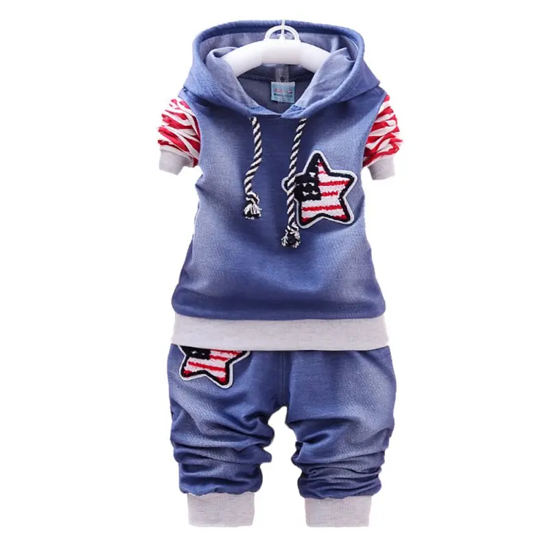

Baby Boy Colthes Set Autumn Cotton Striped Star Print Long Sleeve Hooded Top+Trousers Outfits Set