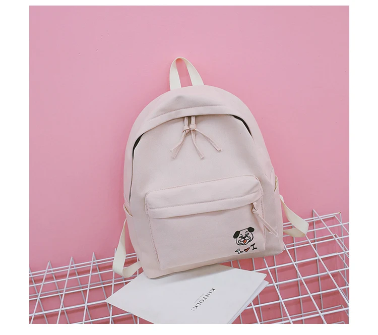 Women Backpack Schoolbag Canvas Cute Dog Embroidery Cotton Fabric Backpack Female Vintage Notebook Backpack For Girls School Bag (73)