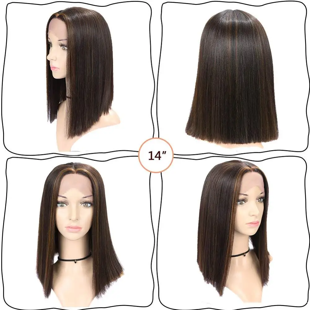 FAVE кружевной передний Шелковый Синтетический прямой парик Омбре цвет черный коричневый 14 дюймов средняя часть для черных женщин Термостойкое волокно