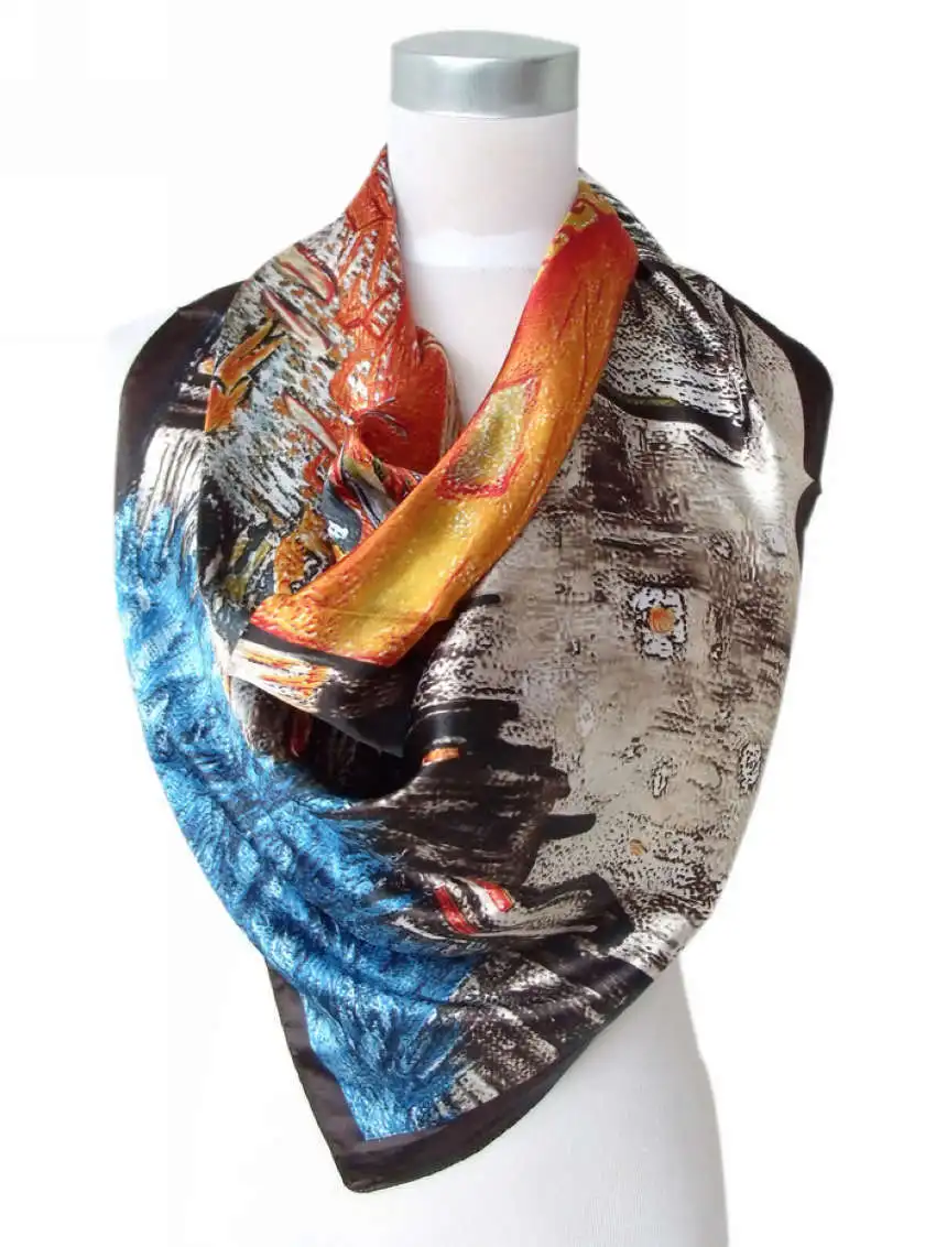 bryst overvælde rør Spring Autumn Female Silk Square Scarf Shawl China Style Polyester Satin  Hijabs Scarves Women Silk Scarves Coffee 90*90cm - AliExpress