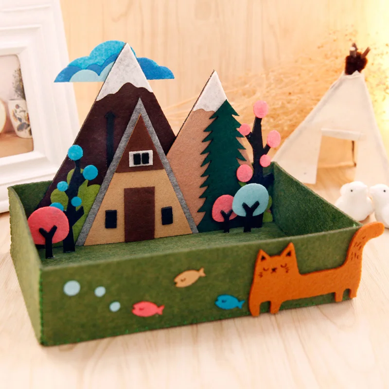 

Cat House Style Collection Box Handmade Sewing Children's Desk Storage Box Creative DIY Felt Material Package Set