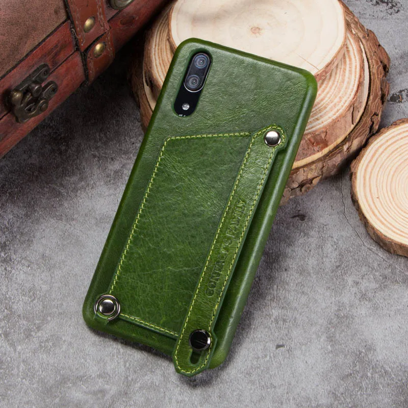 For Huawei P20 Tactile Elegant Genuine Leather Case With Hand Strap Wallet Case For Huawei P20 Back Protective Cover Coque cute huawei phone cases Cases For Huawei