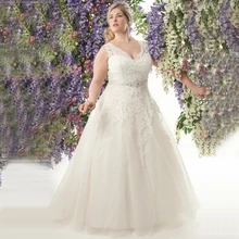 Robe de mariée élégante avec col en v, en Tulle, robe de mariée élégante avec ceinture, grande taille, ligne a, faite sur mesure, 2020