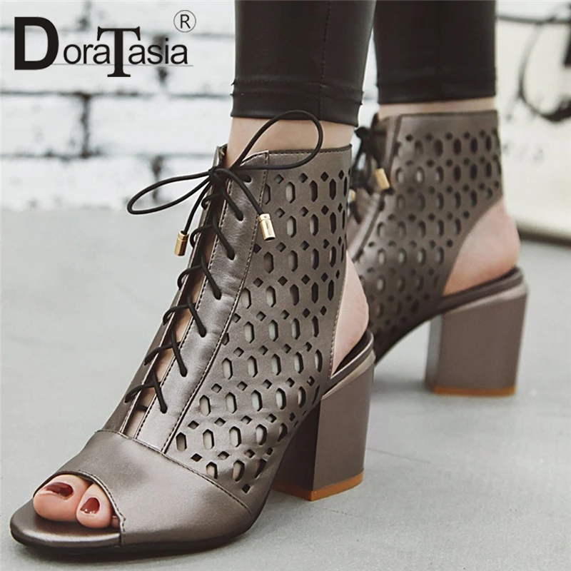 

DoraTasia Brand Design Large Sizes 34-48 Sandals Shoes Summer Woman Shoes Retro High Heels Lace Up Casual Woman Shoes Sandals