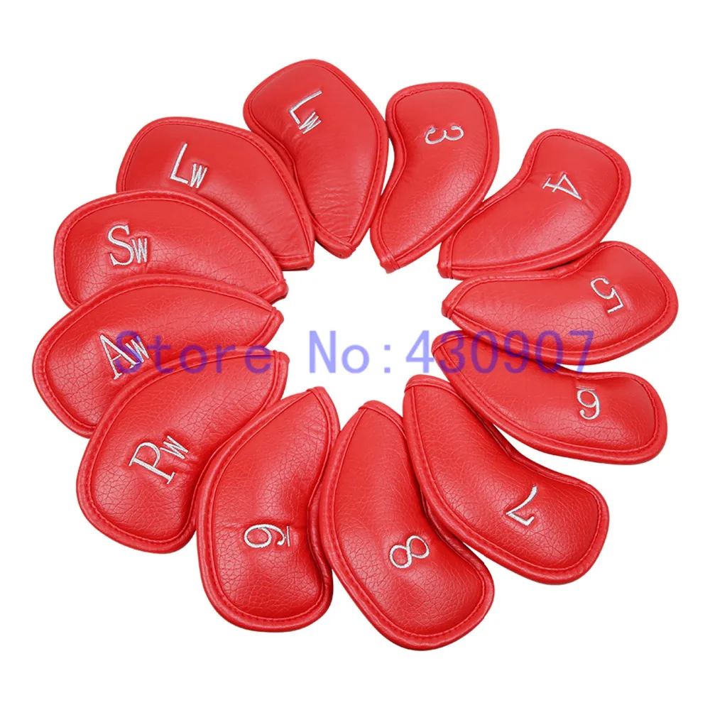 High Quality 12pc/set GOLF Red Thick PU leather Iron Head Covers For