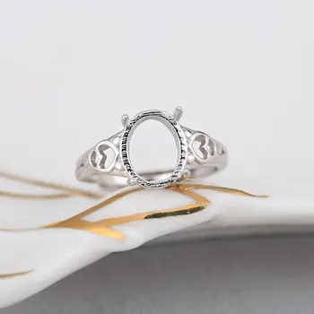 

Sterling Silver 925 Women Engagement Wedding Ring Semi Mount Ring For 8x10mm Oval Cabochon Jewelry Setting Adjustable Open