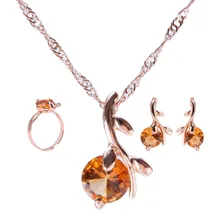 2019 Jewelry sets african bridal gold color necklace earrings Ring wedding Yellow crystal women fashion jewellery set for women
