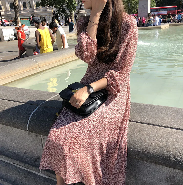 

2018 Summer Dress Floral Print V-Neck Mid-Calf Beach Dress Dress Women Evening Party Dress