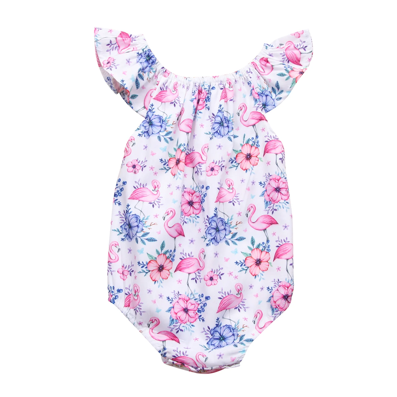 Flamingos Print Newborn Kids Baby Girl Floral Bodysuit Summer Infant