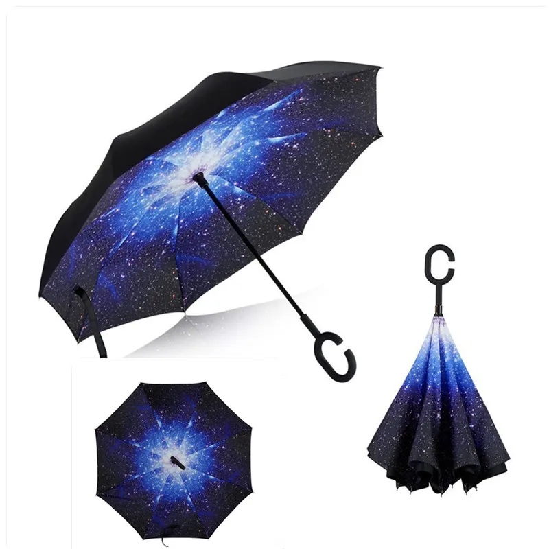 27 цветов C-Hook ветрозащитный обратный складной зонт для автомобиля с длинным хвостовиком перевернутый двойной слой защита от дождя Зонт Прямая - Цвет: as pic