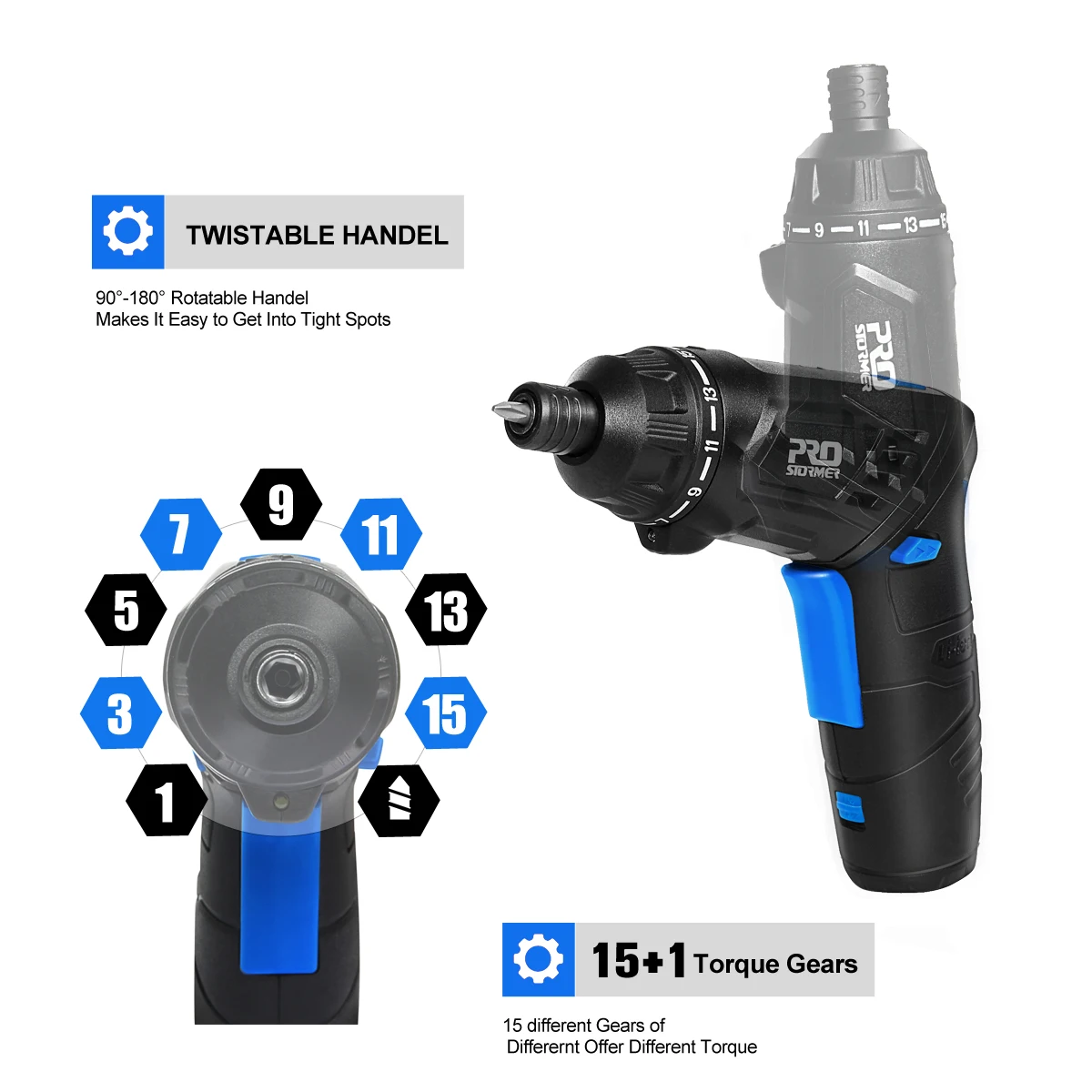 Prostormer Cordless Screwdriver twistable handle